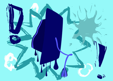 Graduation cap graffiti. Abstract modern street art decoration performed in urban painting style.のイラスト素材
