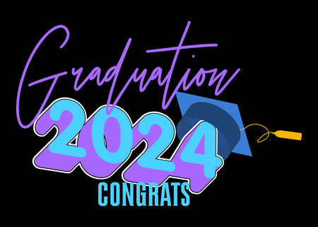 Class of 2024 Graduation design template. Vintage party invitation, congratulation event, greeting card. Vector high school or college graduate poster.のイラスト素材