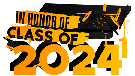 Class of 2024 Graduation design template. Vintage party invitation, congratulation event, greeting card. Vector high school or college graduate poster.のイラスト素材