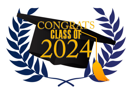 Class of 2024 Graduation design template. Vintage party invitation, congratulation event, greeting card. Vector high school or college graduate poster.のイラスト素材