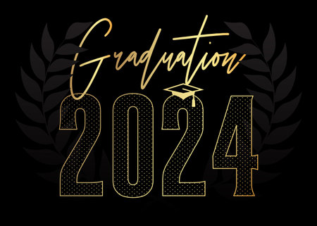 Black and gold class of 2024 Graduation design template. Vintage party invitation, congratulation...