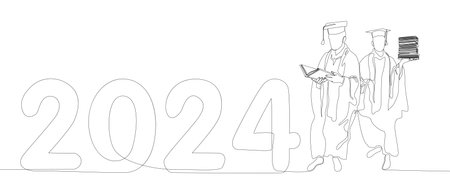 One continuous line of 2024 Graduation. Thin Line Illustration vector concept. Contour Drawing Creative ideas.のイラスト素材