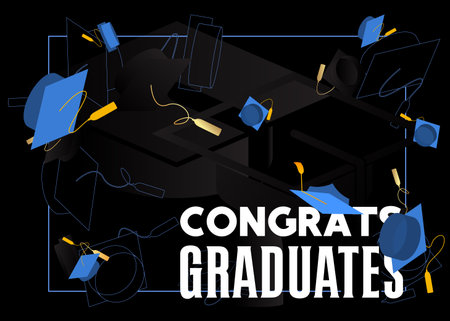 Graduation design template. Vintage party invitation, congratulation event, greeting card. Vector high school or college graduate poster.