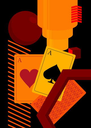 Poker Playing Card with geometrical graphic retro theme background. Minimal geometric elements....