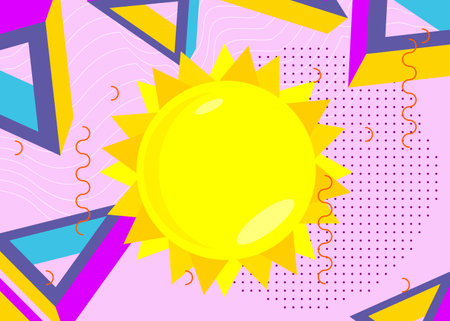 Summer Sun geometrical graphic retro theme background. Minimal geometric elements. Vintage abstract shapes vector illustration.のイラスト素材