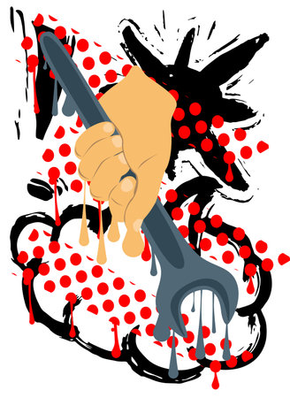Wrench in hand graffiti. Abstract modern street art decoration performed in urban painting style.のイラスト素材