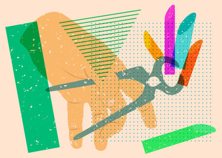 Risograph Pliers, Tongs with geometric shapes. Objects in trendy riso graph print texture style design with geometry elements.のイラスト素材