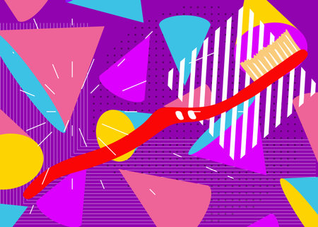 Toothbrush geometrical graphic retro theme background. Minimal geometric elements. Vintage abstract...