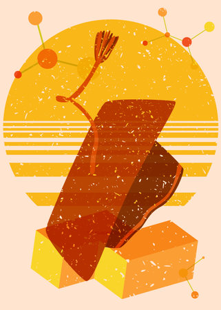 Risograph graduate hat with geometric shapes. Objects in trendy riso graph print texture style design with geometry elements.のイラスト素材