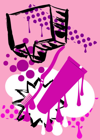 Toothbrush and Toothpaste graffiti with speech bubble. Abstract modern Messaging sign street art decoration, performed in urban painting style.のイラスト素材