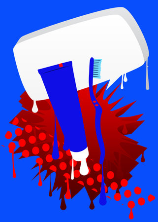 Toothbrush and Toothpaste graffiti with speech bubble. Abstract modern Messaging sign street art decoration, performed in urban painting style.のイラスト素材