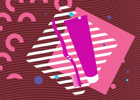 Toothbrush and Toothpaste geometrical graphic retro theme background. Minimal geometric elements....