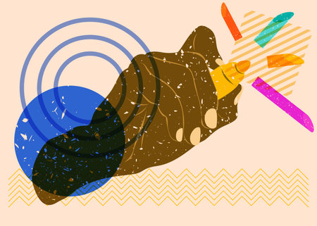 Risograph Hand writing with Felt Tip Pen, with geometric shapes. Objects in trendy riso graph print texture style design with geometry elements.のイラスト素材