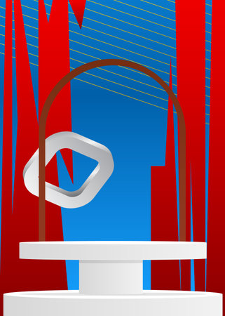 Multicolored mockup product display. Vector cylinder pedestal podium. Stage showcase for presentation. Futuristic Sci-fi minimal geometric forms, empty scene.のイラスト素材