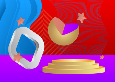 Multicolored mockup product display. Vector cylinder pedestal podium. Stage showcase for presentation. Futuristic Sci-fi minimal geometric forms, empty scene.のイラスト素材