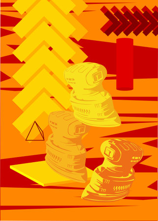 Electric Sander geometrical graphic retro theme background. Minimal geometric elements. Vintage abstract shapes vector illustration.のイラスト素材