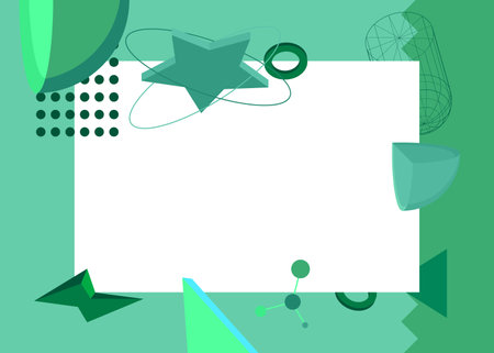 Turquoise and green geometrical graphic retro theme background with place for text. Minimal geometric elements frame. Vintage abstract shapes vector illustration for advertising.のイラスト素材