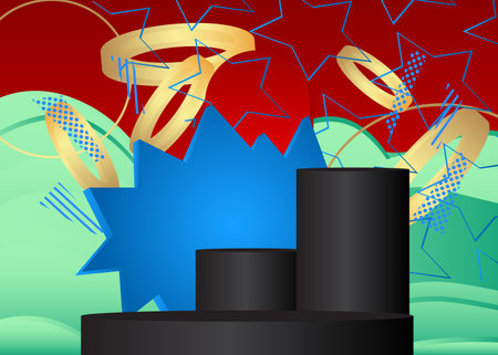 Abstract Mockup product display. Realistic vector 3D room, cylinder pedestal podium. Stage showcase for presentation. Futuristic Sci-fi minimal geometric forms, empty scene.のイラスト素材