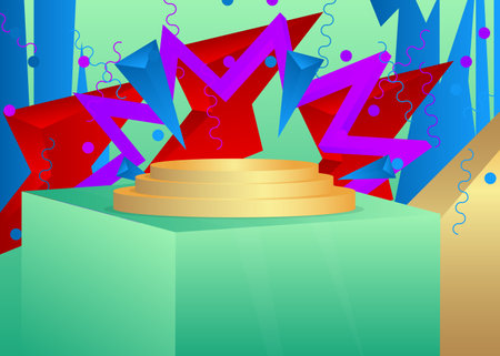 Abstract Mockup product display. Realistic vector 3D room, cylinder pedestal podium. Stage showcase for presentation. Futuristic Sci-fi minimal geometric forms, empty scene.のイラスト素材