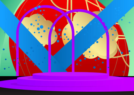 Abstract Mockup product display. Realistic vector 3D room, cylinder pedestal podium. Stage showcase for presentation. Futuristic Sci-fi minimal geometric forms, empty scene.のイラスト素材