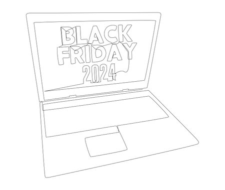 One continuous line of Laptop with Black Friday 2024 text. Thin Line Illustration vector concept. Contour Drawing Creative ideas.のイラスト素材