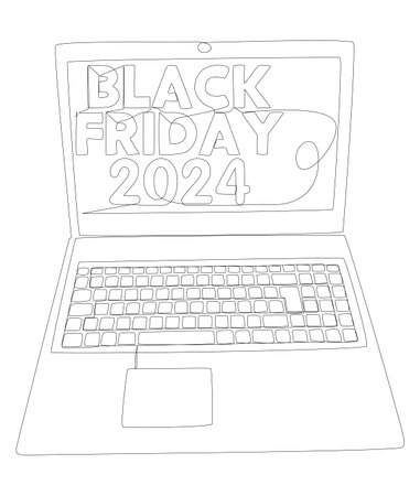 One continuous line of Laptop with Black Friday 2024 text. Thin Line Illustration vector concept. Contour Drawing Creative ideas.のイラスト素材