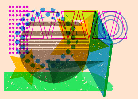 Colorful geometric shapes. Object in trendy riso graph design. Geometry elements abstract risograph print texture style.のイラスト素材