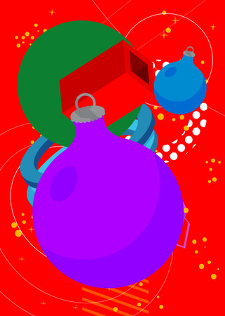 Christmas decoration ball geometrical graphic retro theme background. Minimal geometric elements. Vintage abstract shapes vector illustration.のイラスト素材