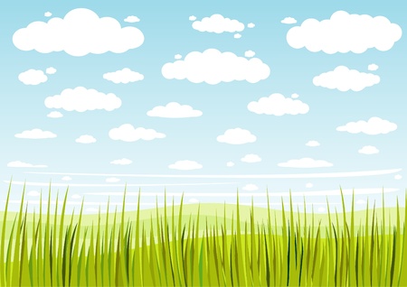 grass sky and clouds backgroundのイラスト素材