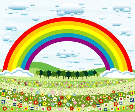 flowers rainbow and cloudsのイラスト素材