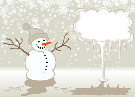 Christmas greeting card with snowman and blank boardのイラスト素材