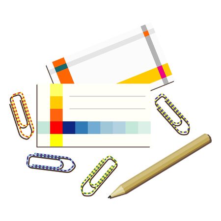 business cards paper clips and pencilのイラスト素材