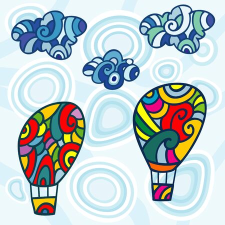 air balloons and cloudsのイラスト素材