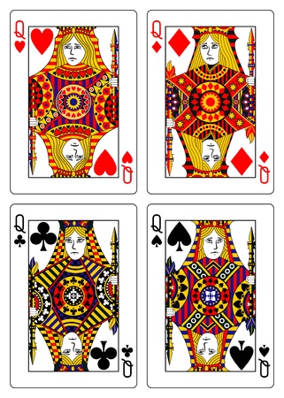 set of queens playing cards 62x90 mmのイラスト素材