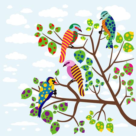 abstract birds on treeのイラスト素材