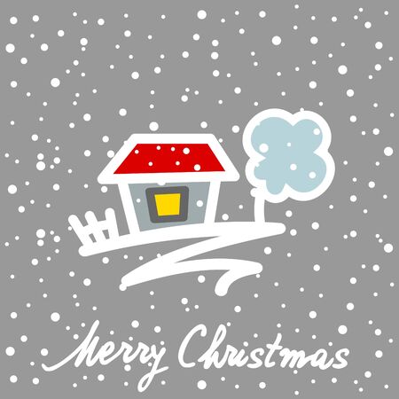 Christmas card with house tree and snowflakesのイラスト素材