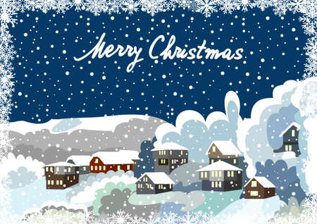 Christmas card with  village in winterのイラスト素材