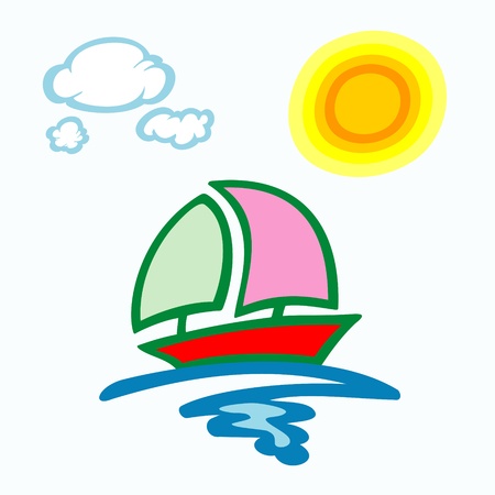 summer background with boat clouds and sunのイラスト素材
