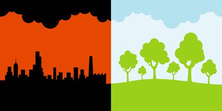 polluted and clean environmentのイラスト素材