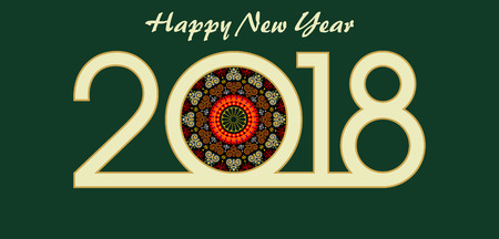 New Year greeting card on green background, vector illustration.のイラスト素材