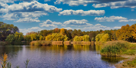 Lake near Kyiv before the war. Autumnの写真素材
