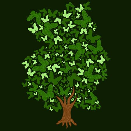 illustration tree of butterflies on dark green backgroundのイラスト素材