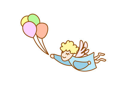 Illustration of flying cartoon angel with balloonsのイラスト素材