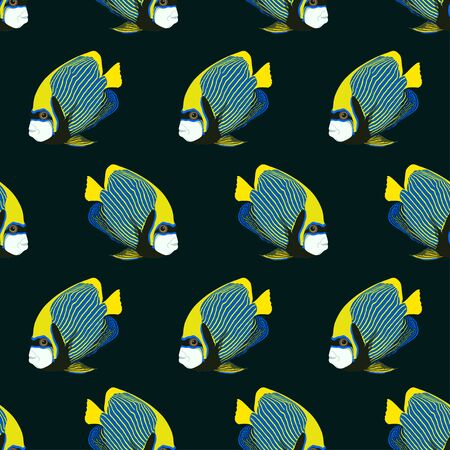 seamless pattern from swimming fishes on dark background