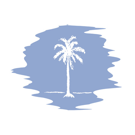 Hand drawing sketch of palm tree logotype. Vector palm tree on serenity blur backgroundのイラスト素材