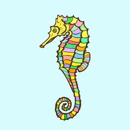 Vector hippocampus. Hand drawn cartoon sea horseのイラスト素材