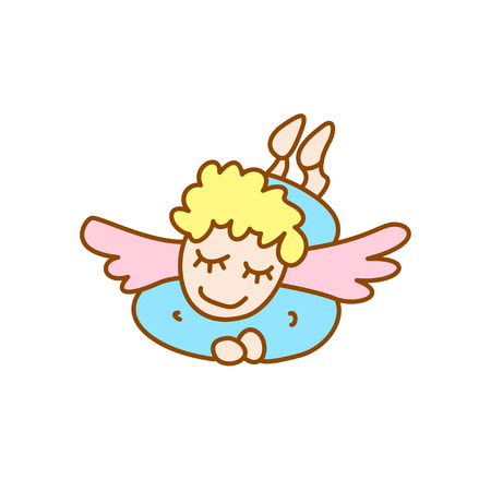 illustration of little flying angel on a white backgroundのイラスト素材