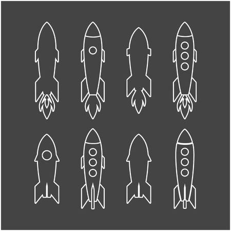 Rocket icon and rocket silhouette vector set. Icon design rocket, spaceships, rocket shipのイラスト素材