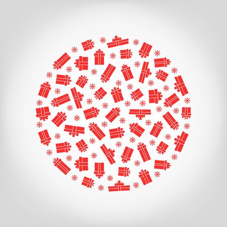 Vector circle from red gift box and snowflake. Christmas background, greeting card for New Year.のイラスト素材