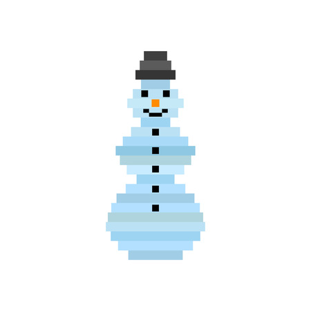 pixel art snowman. Christmas background, greeting card for New Yearのイラスト素材